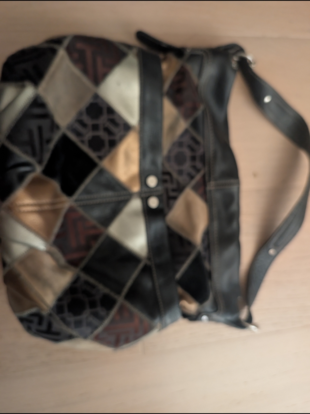 Tignanello Patchwork Shoulder Bag in Black, Brown, Gold, Cream